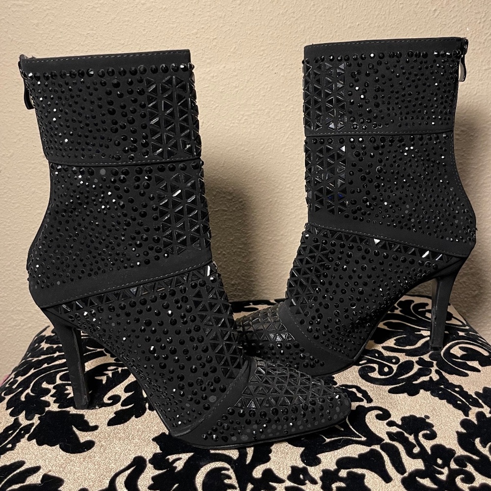 Black Stiletto Studded Back Zip Ankle Boots